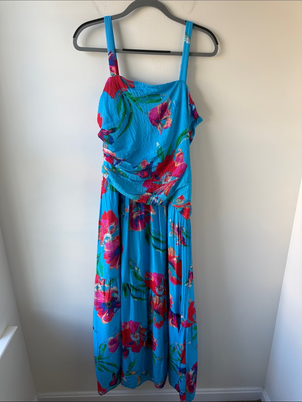 Taylor Bright Blue Floral Maxi Dress with Pink & Green Accents